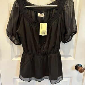 Everleigh Anthro brand medium off the shoulder black sheer top